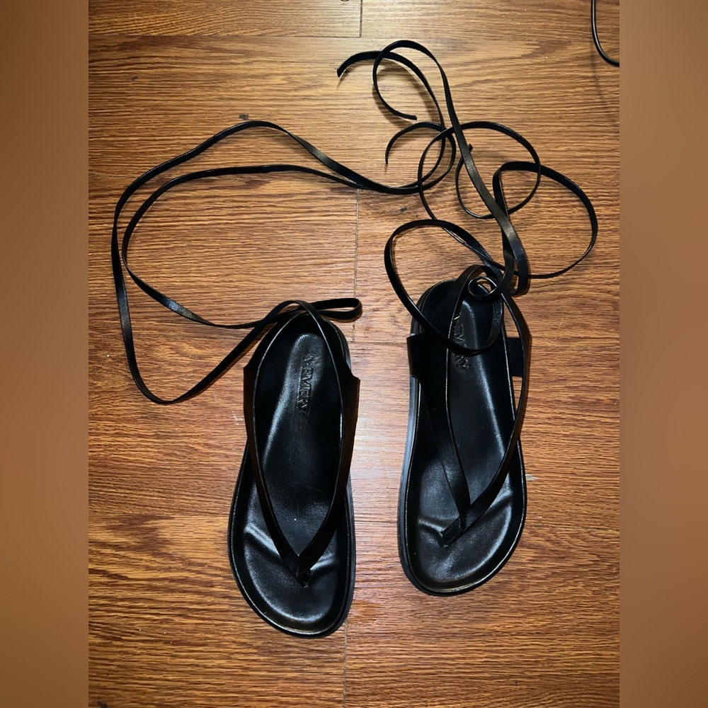 A. Emery Shel Sandals in Black Leather - Picture 4 of 5